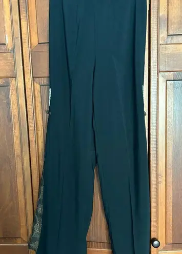 Asian inspired vintage flare pants embroidery peekaboo pleats black size medium