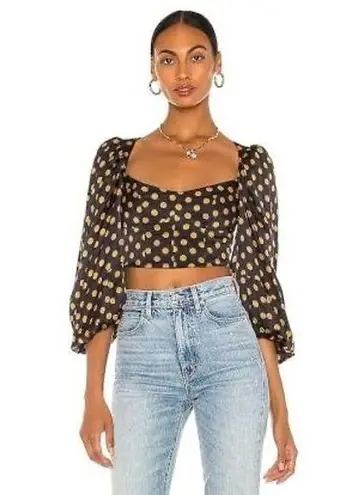 For Love & Lemons Lark Blouse NWT Black/Brown Polka Dot Size L MSRP $128 Black Size L