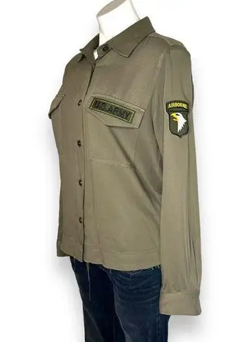 Bobi Los Angeles Womens Button Front Shirt Military XS Green Long Sleeve Cotton