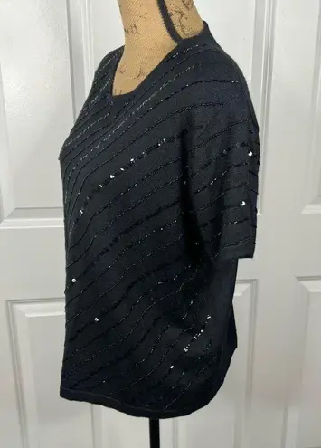 Kathy Ireland Sz L Silk Wool Blend Sequin Knit Short Sleeve Top