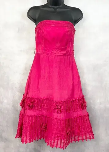 Y2K Coast Silk Dress Womens 8 Ruffled Dopamine Strapless Fairycore Maximalist Pink