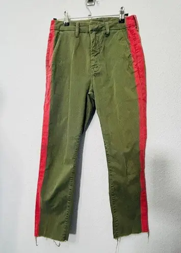 Mother The Shaker Prep Frayed Pants Fatigue Green & Red Size 25 Crop