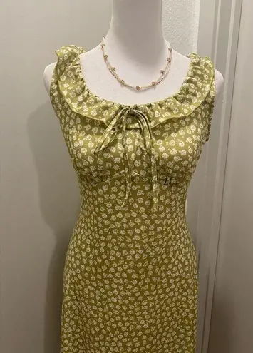 Grace Karin Lime Green & White Floral Print Fitted Midi Dress - S