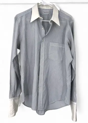 VINTAGE Oscar De La Renta M Oversized Men Stripped Horizontal Button Up Shirt Blue Size M