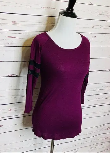 Glitz Purple Top with Black Mesh Cut Out Sleeves Size Medium