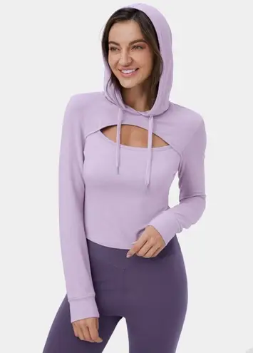 Halara NEW Hooded Drawstring Cut Out Cropped Casual Hoodie Sweatshirt