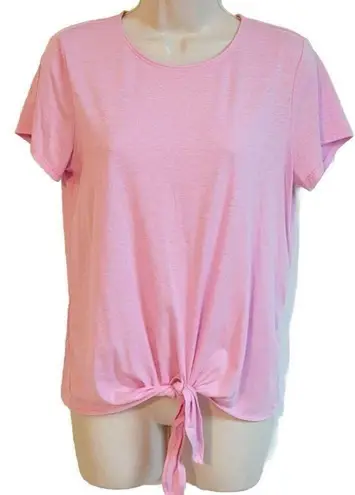 Ideology Tie Front Short Cap Sleeve Solid Pink T Shirt Crew Neck Small Pullover