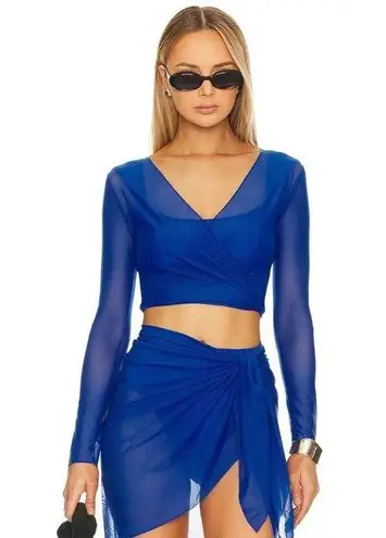 GIGI C Tina Wrap Mesh Top in Cobalt Large New Womens Swim Cover Up Blue