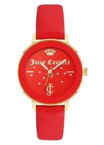 Juicy Couture NWT  Gold & Red Leather Band Rhinestone Watch