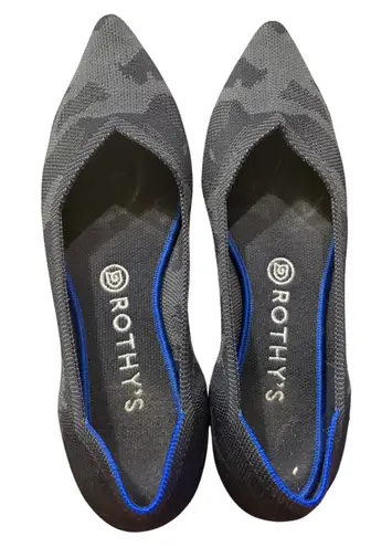 ROTHYS Women Pointed Toe Flats Knit Camo Blue Trim Comfort Shoes W8.5 Rare Work Gray Size 8.5