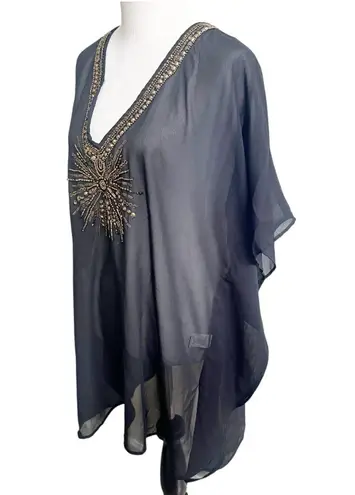 Spiaggia Dolce Studded Beaded Sheer Kimono Black Size XL Starburst Bronze Swim