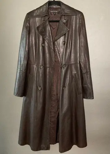 Lafayette 148  long leather trench coat belted chocolate brown spy 70's size 2