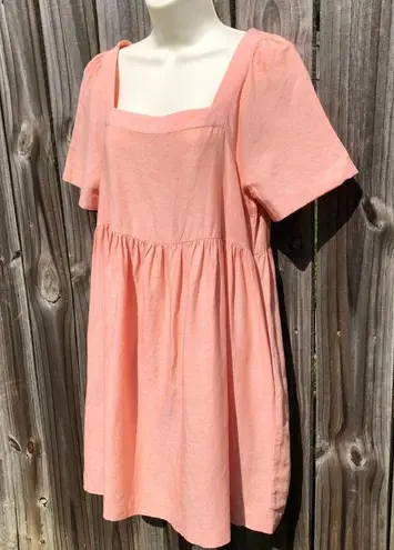 Madewell  Linen Medium Allie Mini Dress Faded Sunset Orange Pink Short Sleeve