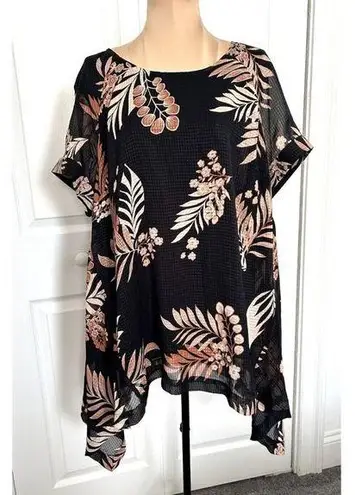 Estelle Capri Sunset Print Top Plus Size Black Floral Print Shark Bite Hem 14W