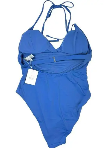 ANDIE Swim Size XL The Lagos One Piece Swimsuit In Blue Halter Neck Deep V NEW