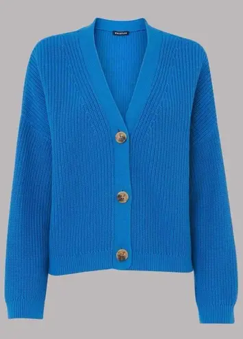 Whistles Mara Knitted Cotton Ribbed Cardigan Blue Size Large