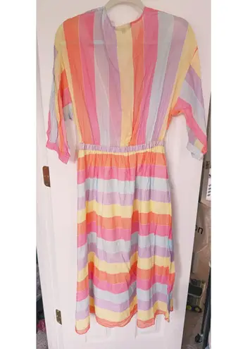 Tara Jarmon Rainbow Stripe Midi Dress Small Dopamine Dressing Parisian Pastel Pink