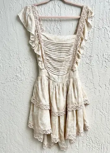 Krewe NWT  Du Q Sleeveless Ruffle Pleated Floral Mini Dress Cream White Women's S