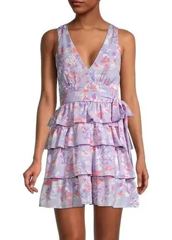 Likely Rana Tiered Ruffle Mini Dress Purple Floral Print Sleeveless Belted Sz 6