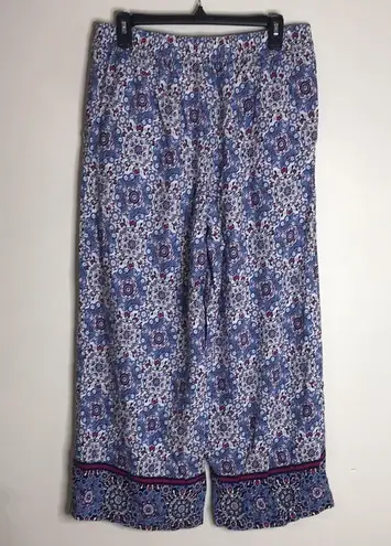 Loft  Fluid Wide Leg Crop Pants in Medallion Linen Blend ladies size medium