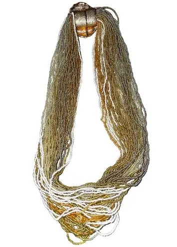 Clam Shell Vintage Multi Strand Seed Bead Necklace Gold & White
