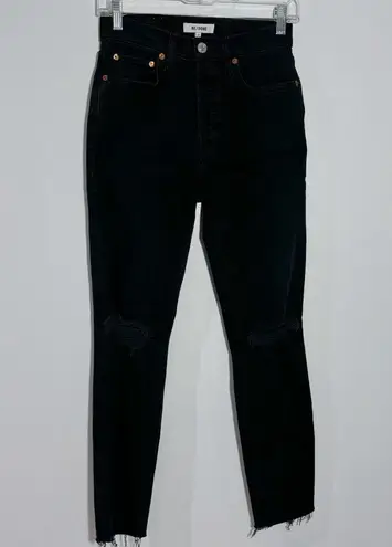 RE/DONE Originals 90s High Rise Ankle Crop in Jet Black With Rips Size 25