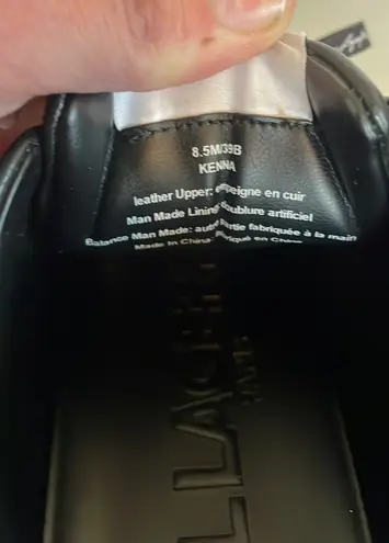 Karl Lagerfeld Kenna Leather Black Pin Logo Sneakers $130 EUC Wmn 8.5