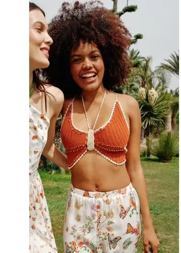 My Beachy Side Crochet Beaded Butterfly Halter Top Flame Womens M/L Red Size undefined