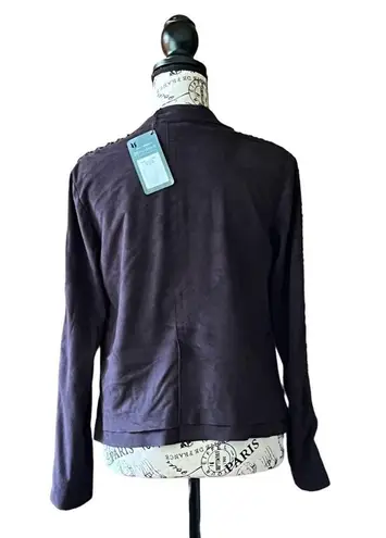 Lysse Faux Suede biker Moto Jacket Small Draped Layered Open Front black