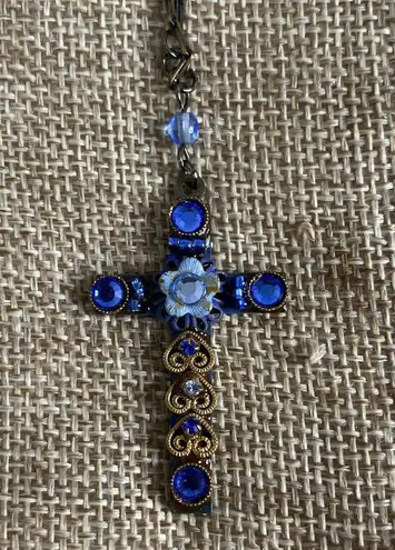 Belladonna Cross Necklace VTG Signed Collar Blue Crystal Rhinestone Enamel Rare