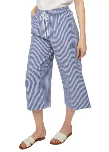 Beach Lunch Lounge Margot Linen Blue Striped High Rise Crop Pants