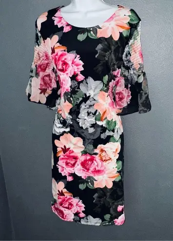 Calvin Klein Black & Pink Floral Party Formal Sheath Dress Womens Large