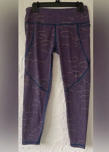 Sweaty Betty Power Pocket Workout 7/8 Length Leggings Purple Lines; size 8-10