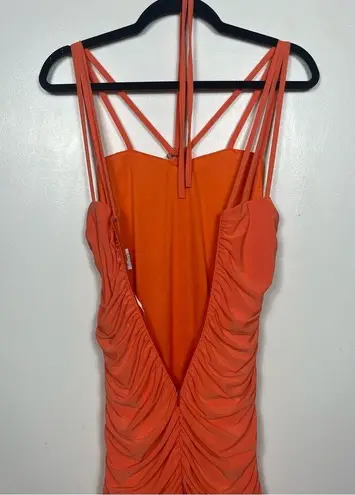 Scott McClintock Halter Ruched Bodycon Mini Dress Size 8 Y2K 90s Formal Party Orange