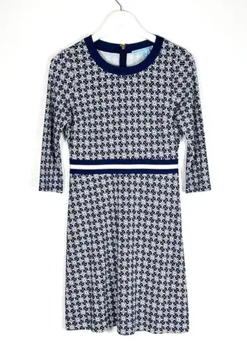 Draper James Honeycomb elbow sleeve blue and white pointe dress S