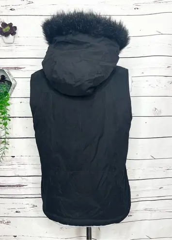 Dorothy Perkins Black Faux Fur Lined Hooded Zip Up Vest Size Medium