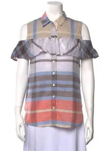 Sea New York Madras Plaid Ruffle Tank Top Cold Shoulder Sleeveless Multicolor 6