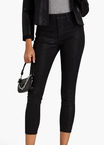L'Agence Women Margot High Rise Skinny Jeans Silver Glitter Coated Black Size 25