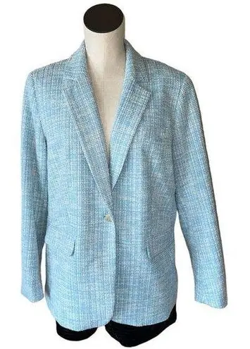 Anne Klein NWT  TWEED ONE BUTTON BLAZER BLUE LARGE