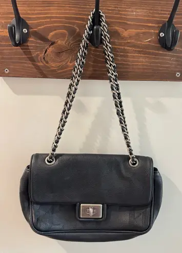 Karl Lagerfeld Paris Black Vegan Leather Agyness Monogram Shoulder Bag