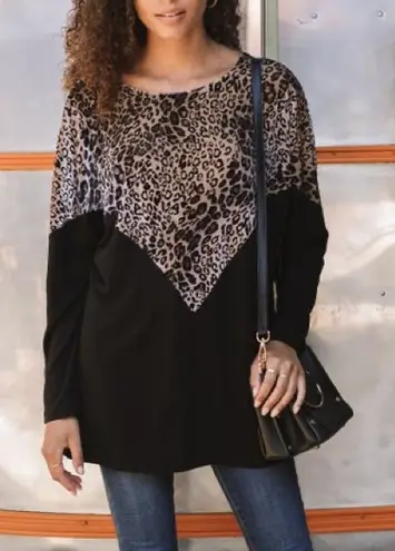 Amaryllis Leopard Print Velvet Bodice Sweater Size 1X Black