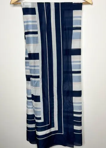 Cuyana Large Navy Blue Light Blue Pink Grey Striped Cotton/Silk Scarf Italy