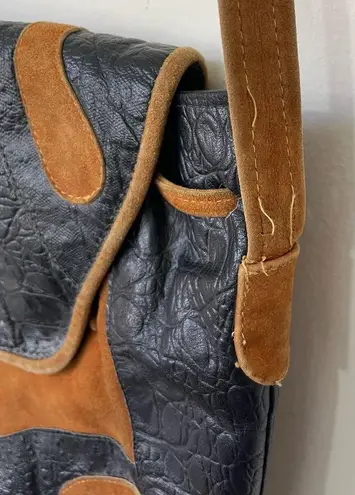 Black Leather Brown Suede Satchel Purse Shoulder Bag