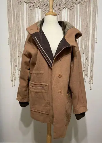 BCBG Maxazria | Tan Wool Blend Faux Fur Hooded Coat