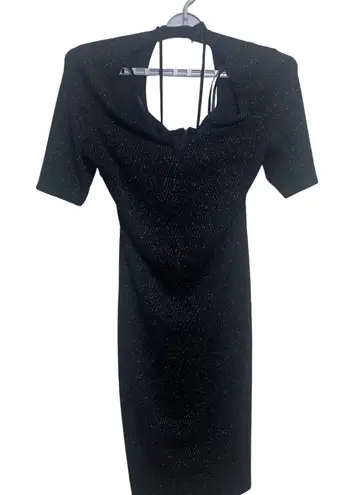 Rebecca B Black Sparkle Midi Dress Cutout Back Short Sleeve Size 16