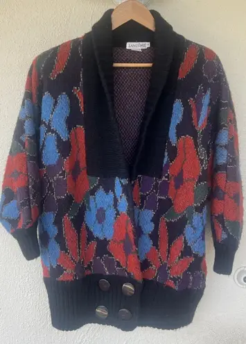 Vintage Lancome Mohair Floral Oversized Cardigan S Kaffe Fassett Grandma Retro Black