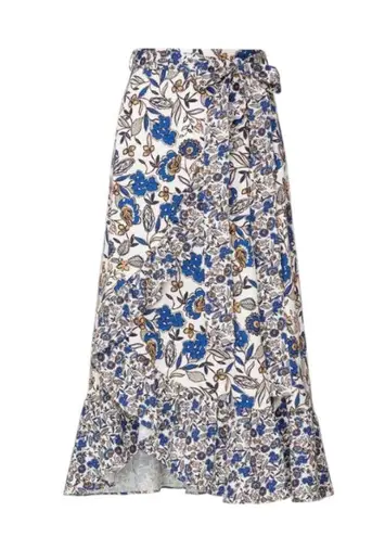 Shoshanna Faux Wrap Ola Skirt Womens XL Blue Floral Peasant Cottage Boho Ruffle