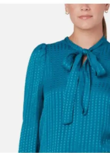 Vintage silk self tie blouse size 6 J.Raymond in green lagoon :Box H: