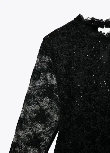 ZARA Black Sheer Mesh Lace Blouse with Sequins