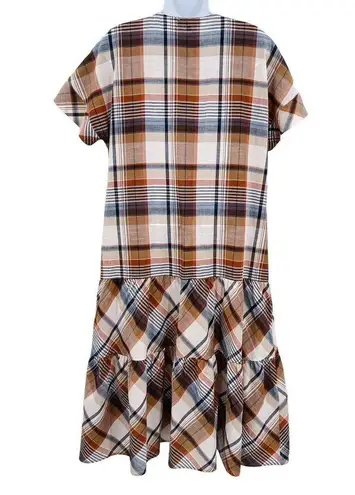 Lafayette 148 New York Angelique Plaid Print Tiered Short Sleeve Midi Dress Med